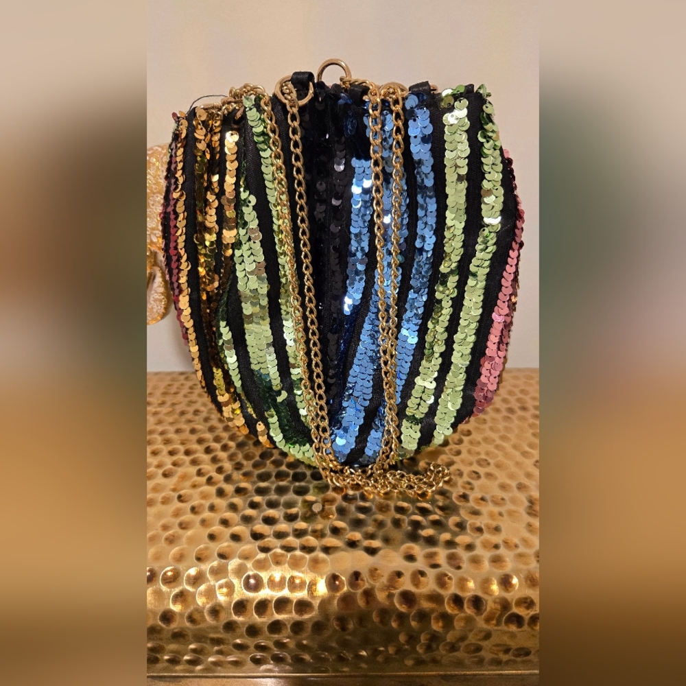 Browns Multicolor Sequin Drawstring Bag with Gold Chain